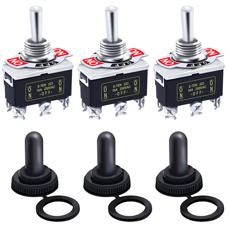 [Australia - AusPower] - Twidec/3Pcs Heavy Duty Rocker Momentary Toggle Switch 16A 250V AC DPDT 3 Position 6 Pin (ON)-Off-(ON) Switch with Metal Bat Waterproof Boot Cap Cover Ten-223-B223 Momentary 6 Pin (ON)-OFF-(ON) 