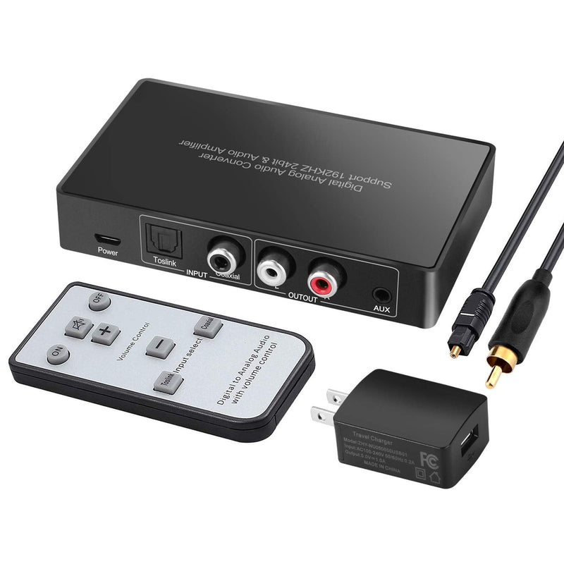 [Australia - AusPower] - Digital to Analog Audio Converter with Remote, 192KHz/24bit Digital Coaxial Toslink to Analog L/R RCA 3.5mm Audio with Both Toslink Cable and Coaxial Cable 