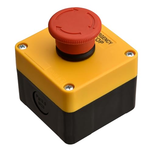 Heschen Red Sign 660V 10A 1NO 1NC Push Button Emergency Stop Switch with Box Twist Release IP65 Waterproof for Industrial Safety Control Drehentriegelung 1NO 1NC