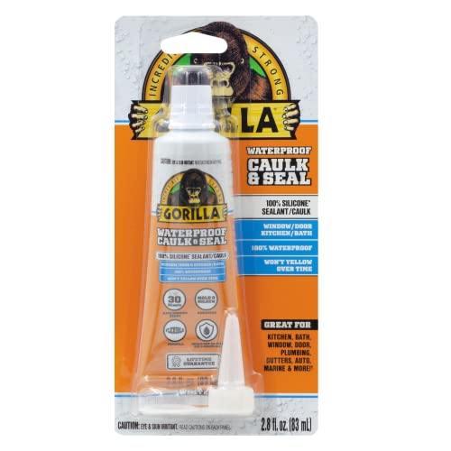 GORILLA Waterproof Caulk & Seal silicone sealant, 2.8oz white squeeze tube for kitchen, window, and bath repairs