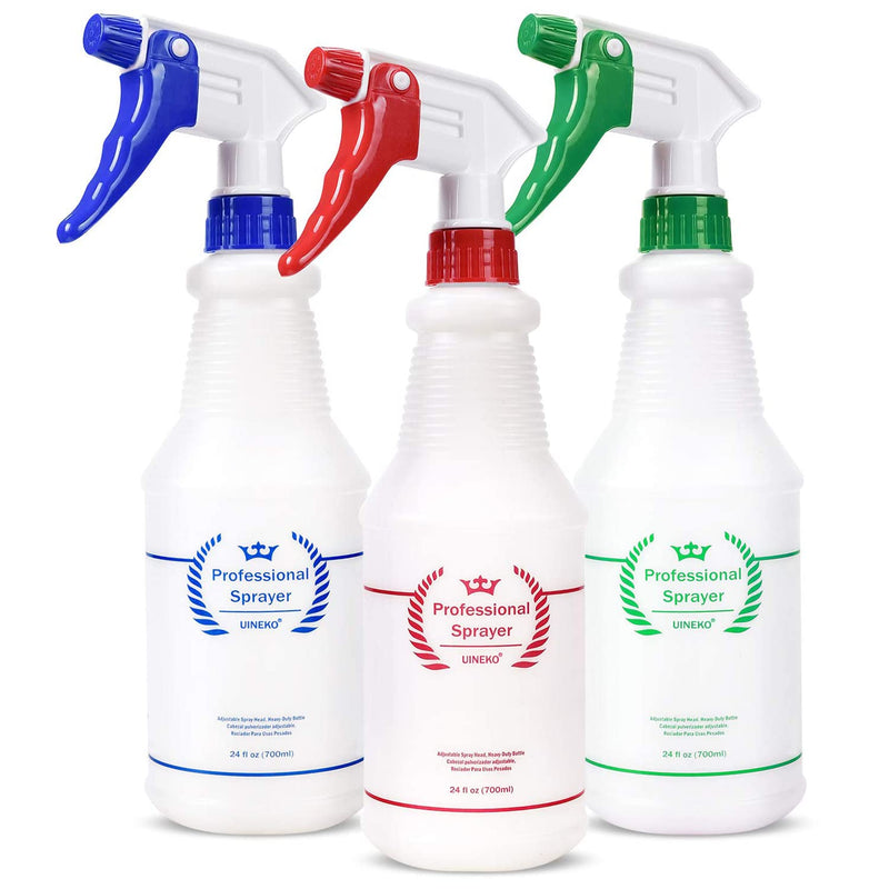 [Australia - AusPower] - Plastic Spray Bottle (3 Pack, 24 Oz, 3 Colors) Heavy Duty All-Purpose Empty Spraying Bottles Leak Proof Commercial Mist Water Bottle for Cleaning Solutions Plants Pet with Adjustable Nozzle 24 Oz, 3 Pack 