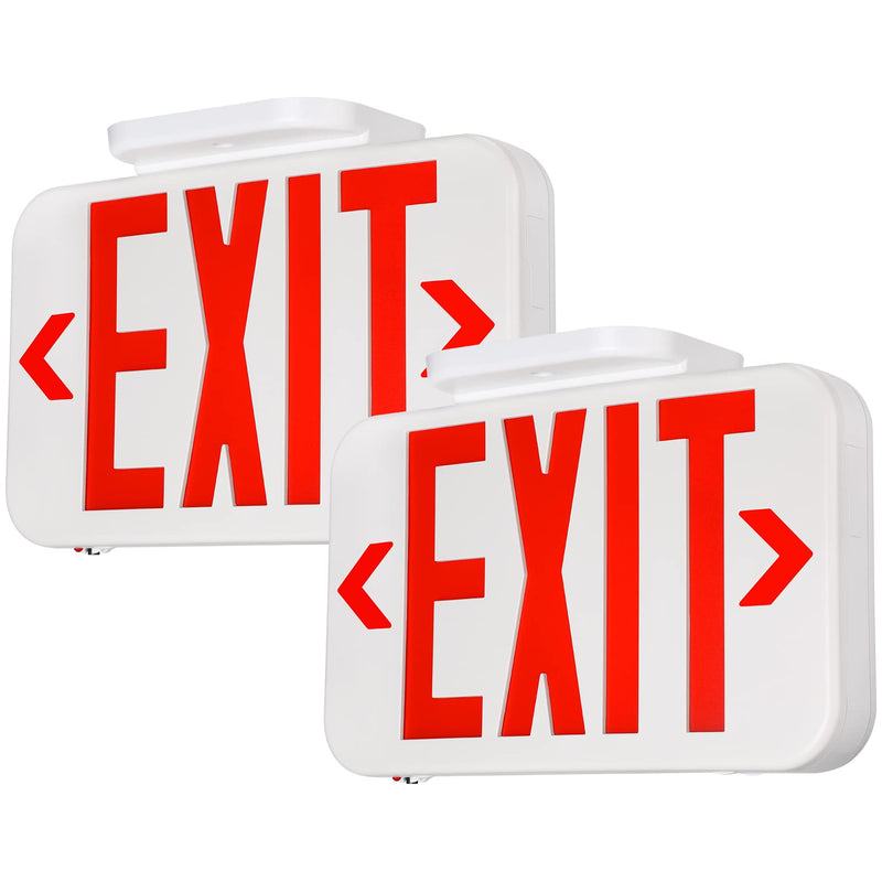 TORCHSTAR LED Exit Sign, Emergency Exit Light with Battery Backup, Double Face, UL 924, AC 120/277V, Damp Location, Hardwired Red Letter Exit Lights for Business Indoor, Pack of 2 White-Red