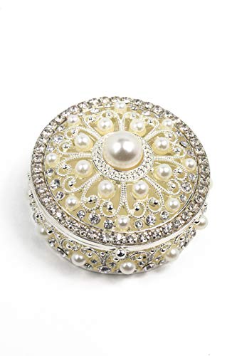 VI N VI Silver Jewelry Box Trinket Box with Rhinestones and Pearls