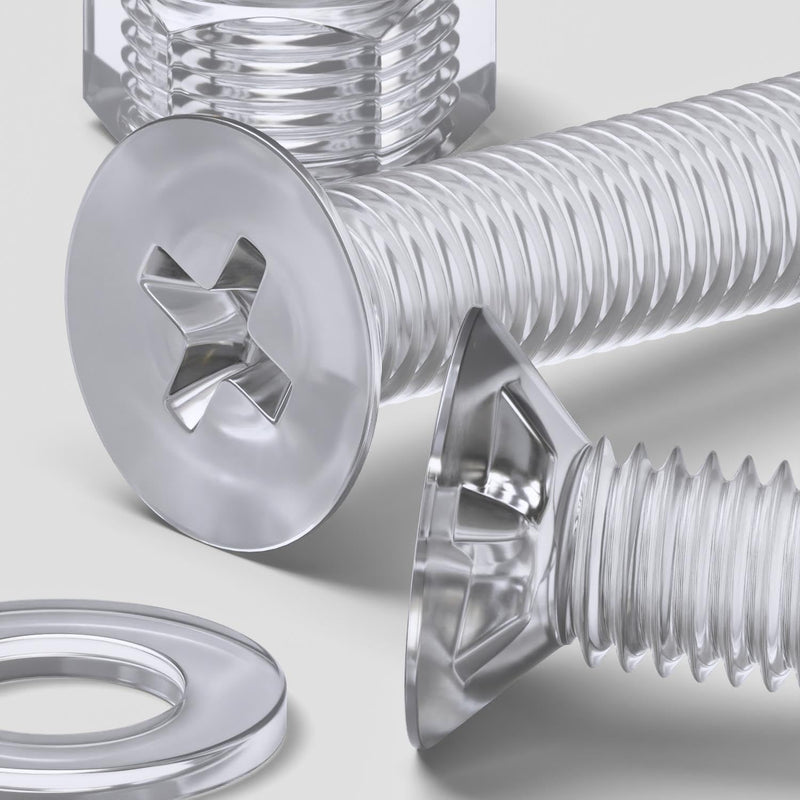 [Australia - AusPower] - 20 x Crosshead Countersunk Screw Nuts and Bolts, Transparent Clear Plastic Acrylic, M8 x 40mm - Acrylic Plastic Screws, Ideal Conversion 5/16 x 1-37/64 