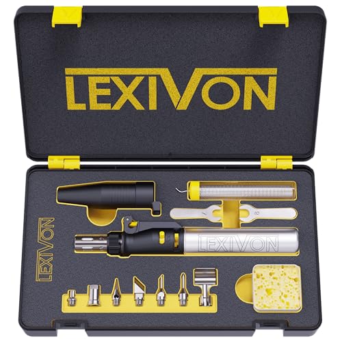 LEXIVON Butane Soldering Iron Kit, Wireless Gas Soldering, Self-Igniting Adjustable Flame, 7 Attachments Set, Working Temperature up to 1300°C, and up to 600°C while Working with Soldering Tips (LX-770)