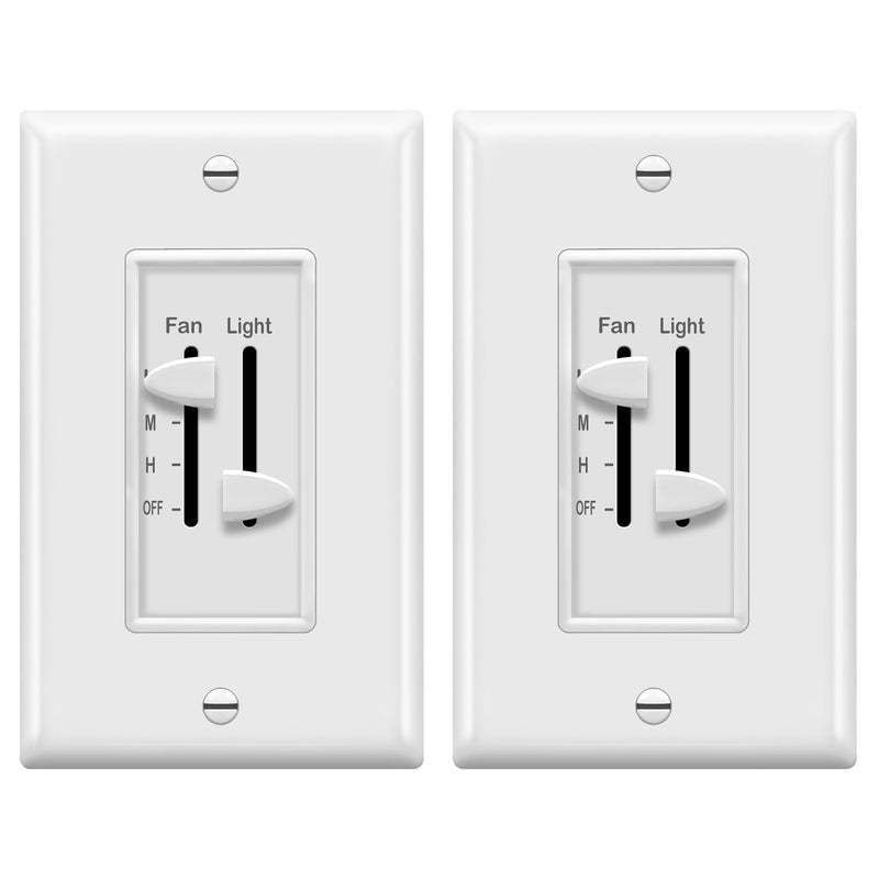 [Australia - AusPower] - ENERLITES 3 Speed Ceiling Fan Control and Dimmer Light Switch, 2.5A Single Pole Light Fan Switch, 300W Incandescent Load, No Neutral Wire Required, 17001-F3-W, 120 Volts (AC), White, 2 Pack 