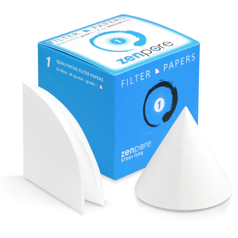 [Australia - AusPower] - Qualitative Filter Paper 15 cm Quadrant Folded Filter Paper, Qualitative Grade 1 - ZENPORE Medium Flow 150 mm (50 Discs) 15 cm diameter 