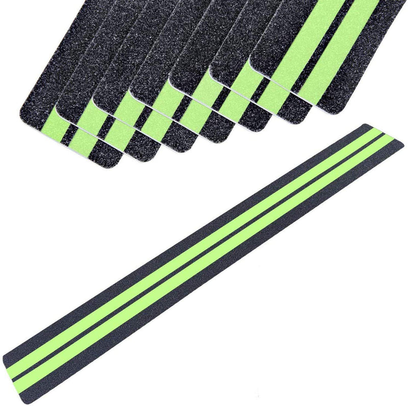 ONTWIE 2 in X 24 in Anti-Slip/Glow-in-Dark Tape - Premium 15 Pre-Cut Strips, 80 Grit Anti Slip Adhesive Grip and Prevents Risk for Stairs or Other Safety Needs (15 Pack) 24''x2'' Black with Glow in the Dark Strips