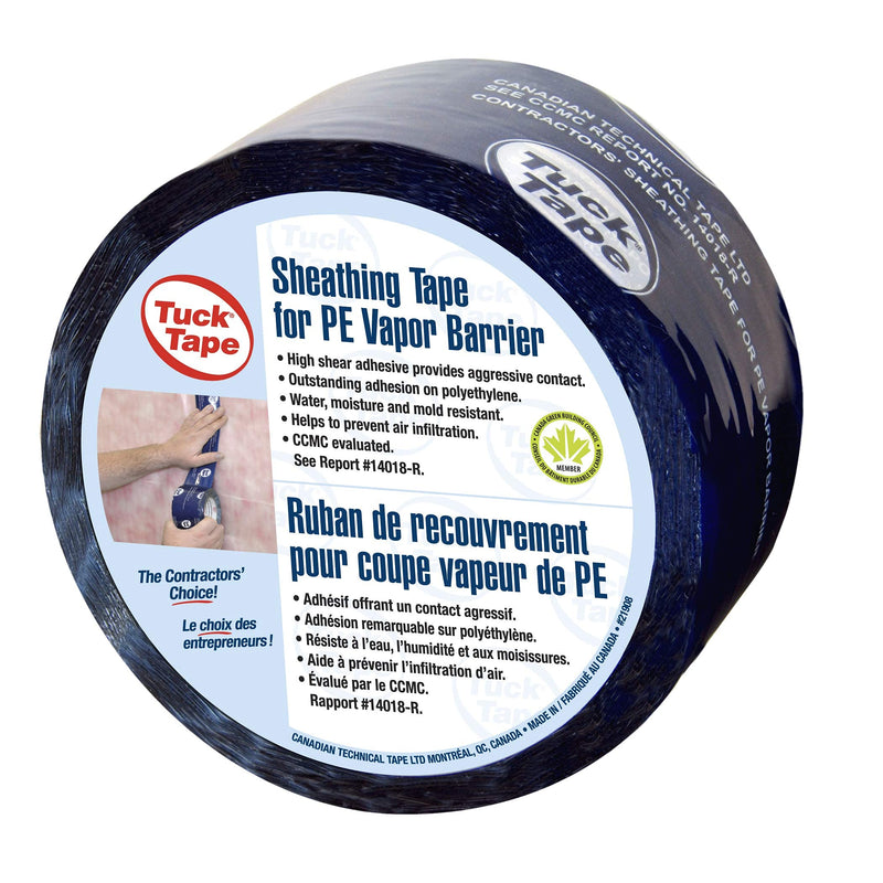 Tuck Tape Construction Sheathing Tape, Vapor Barrier PE Tape, Epoxy Resin Tape, 2.4 in x 180 ft, Blue