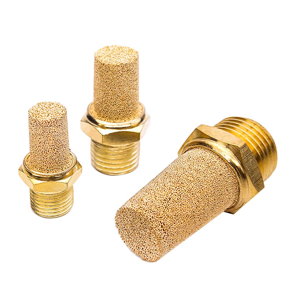 Beduan 3 Pcs Pneumatic Brass Exhaust Muffler Filter, 1/8" Male Thread Hex Sintered Silencer Air Line Fitting 1/8" NPT (3 Pcs)