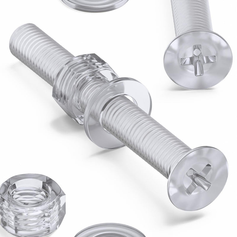 [Australia - AusPower] - 20 x Crosshead Countersunk Screw Nuts and bolts, Transparent Clear Plastic Acrylic, M5 x 40mm - Acrylic Plastic Screws, (13/64 x 1 37/64 in) 