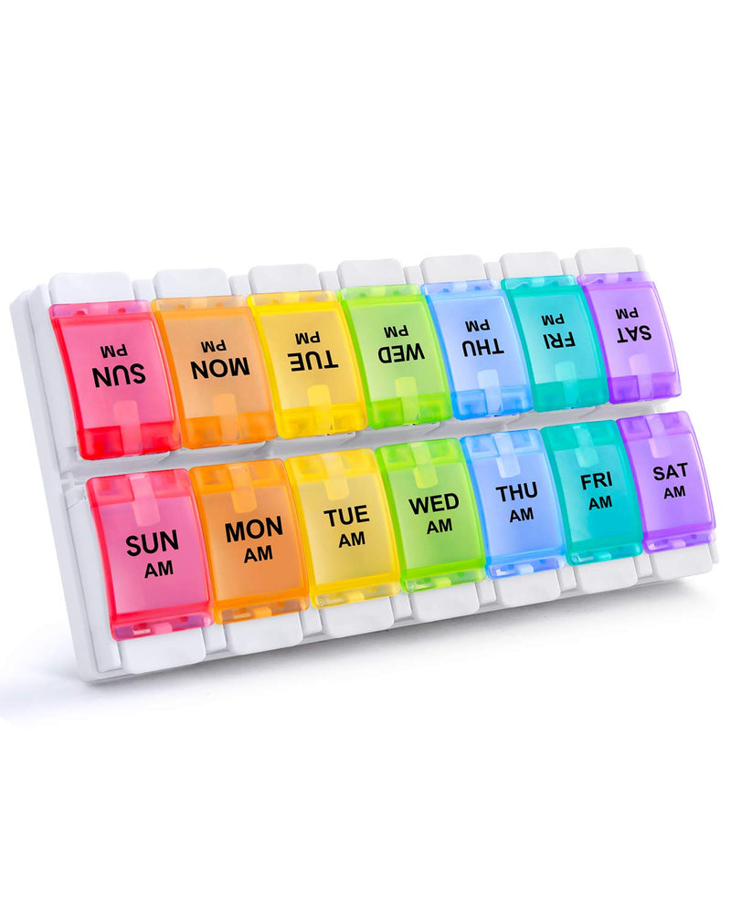 [Australia - AusPower] - Sukuos AM PM Weekly 7 Day Pill Organizer 2 Times A Day, Large Daily Pill Box with Easy Push Button Design, Detachable Pill Case for Medicine/Vitamin/Fish Oil/Supplements (Rainbow) Rainbow & Rainbow 