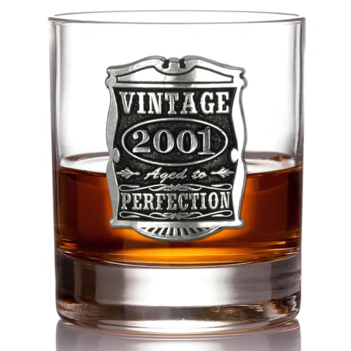English Pewter Company Vintage Years 2001 25th Birthday or Anniversary Old Fashioned Whisky Rocks Glass Tumbler - Unique Gift Idea For Men [VIN005]