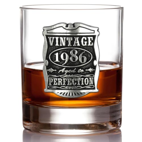English Pewter Company Vintage Years 1986 40th Birthday or Anniversary Old Fashioned Whisky Rocks Glass Tumbler - Unique Gift Idea For Men [VIN004]