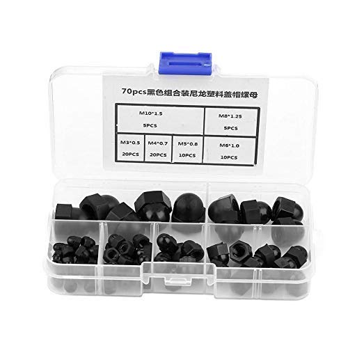 [Australia - AusPower] - Walfront 70Pcs Black Nylon Acorn Hex Nuts M3/M4/M5/M6/M8/M10 