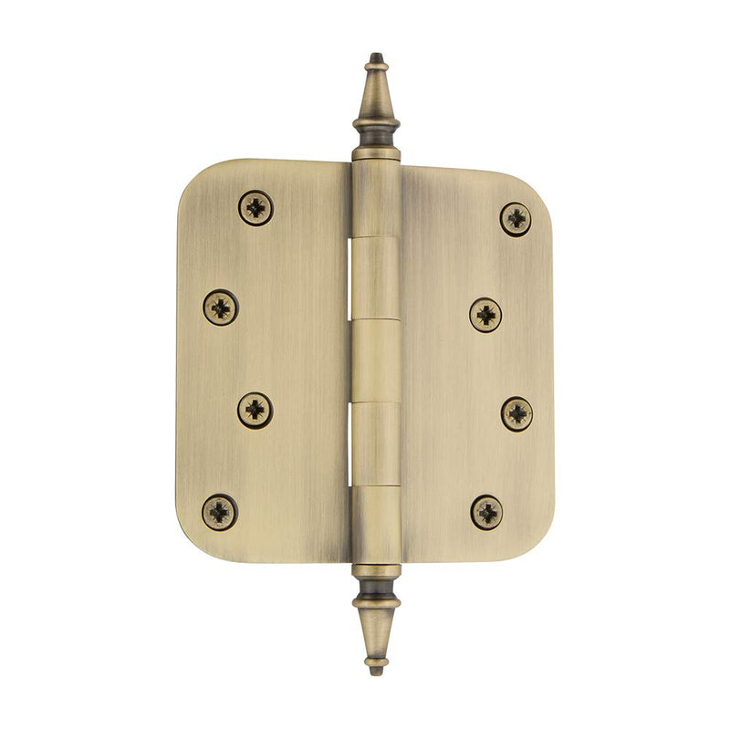 Nostalgic Warehouse 746083 4" Steeple Tip Residential 5/8" Radius Corners Door Hinge, Antique Brass 4" x 4" - Radius