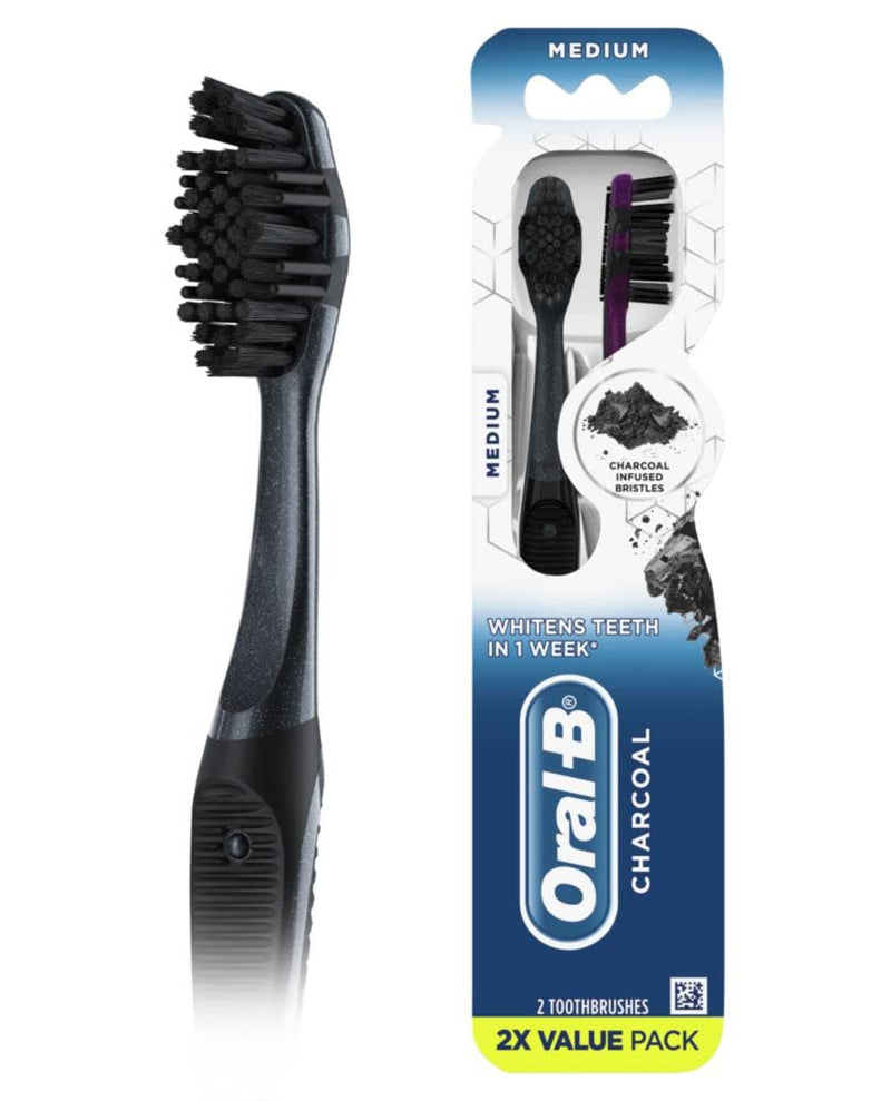 [Australia - AusPower] - Oral-B Charcoal Toothbrushes, Medium 2ct 1 Count (Pack of 2) 