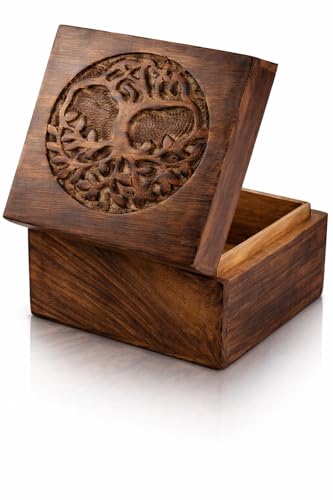 Handmade Wooden Jewelry & Keepsake Box, Decorative Storage Box, 6 x 6 Inch Antique Finish