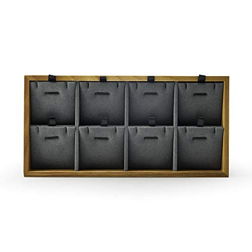 Oirlv Wood Pendant Display Tray Dark Grey 12 Grid with Insert