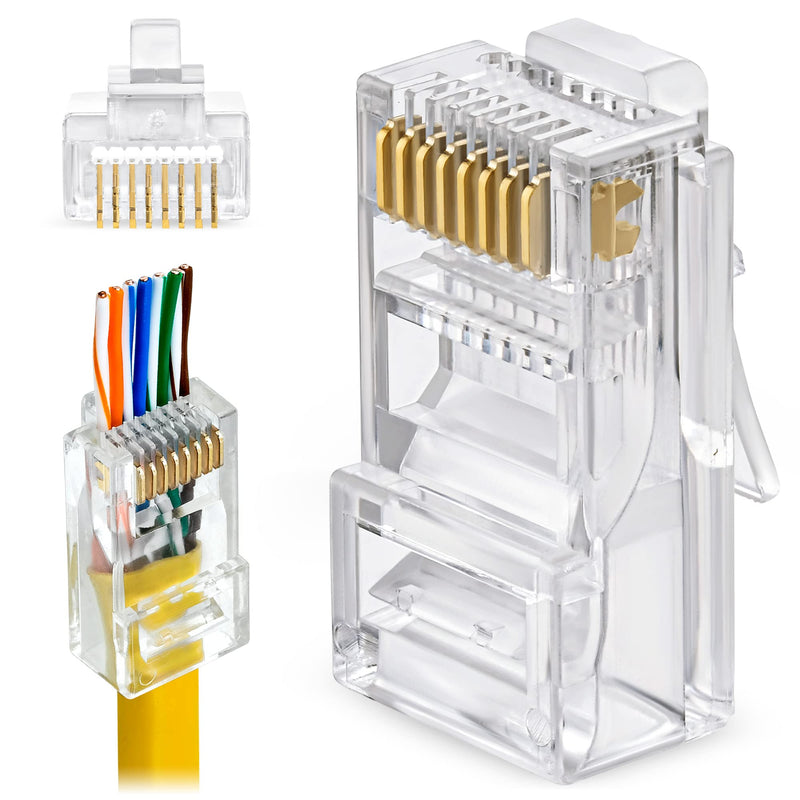 GTZ Cat6 RJ45 Pass Through Connector 200-Pack - EZ Cat 6 Pass Through RJ45 Connectors - cat 6 connectors - Ethernet Connector - Ethernet Plug - for Solid or Stranded UTP Network Cable