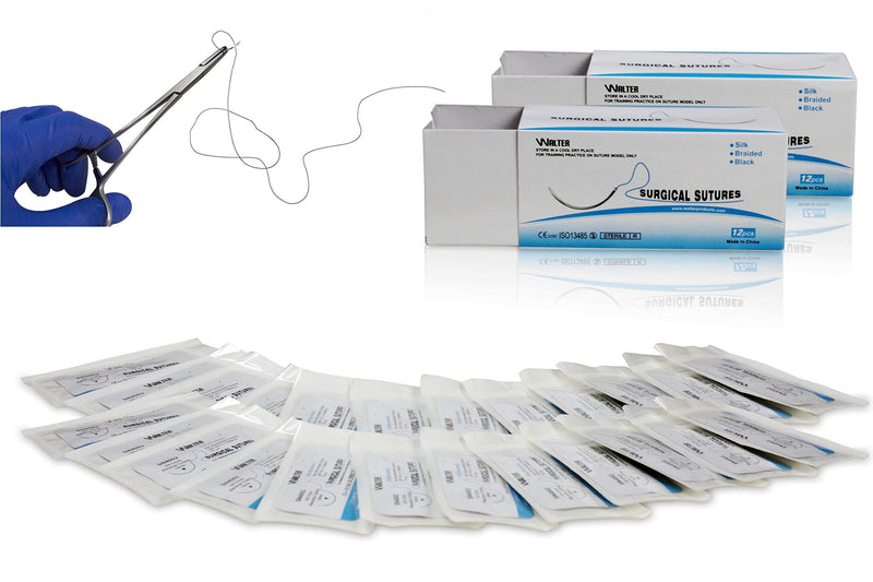 [Australia - AusPower] - Jackson JSN4002 24 PK 75cm Silk Surgical Suture Thread W Curved Needle | Exceptionally Smooth Surface | Superior Tensile Strength |Excellent Knot Security W Manual(Educational & Training Use Only) 