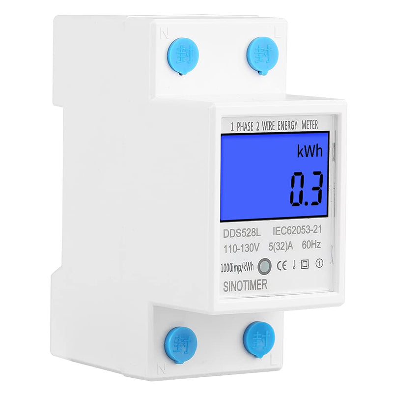 [Australia - AusPower] - Single Phase Energy Meter Electric Meter LCD KWH Meter 110-130V 5-32A 60Hz DIN-Rail Power Meter Backlight Electricity Power Consumption Wattmeter 