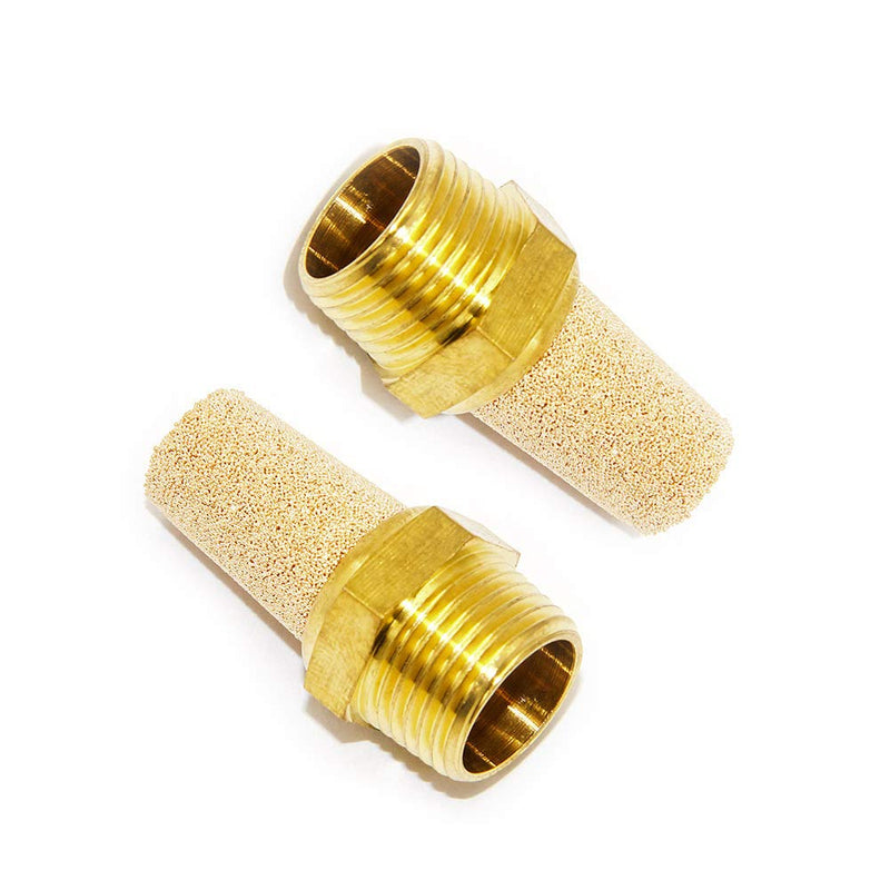 Joywayus Air Pneumatic Muffler Long Exhaust Muffler 3/8" NPT Male Brass Flow Control Silencer Air Fitting(Pack of 2) 3/8"NPT(2pcs)