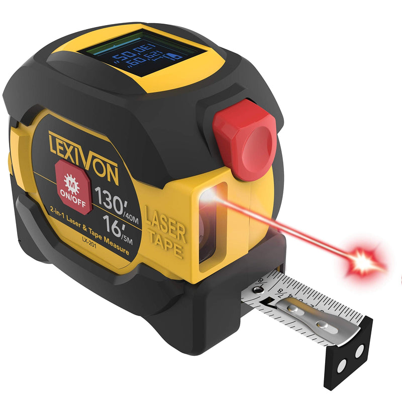 [Australia - AusPower] - LEXIVON 2 in 1 Digital Laser Tape Measure | 130ft/40m Laser Distance Meter Display On Backlit LCD Screen with 16ft/5m AutoLock Measuring Tape | Ft/Inch/Fractions/M/mm(LX-201) 