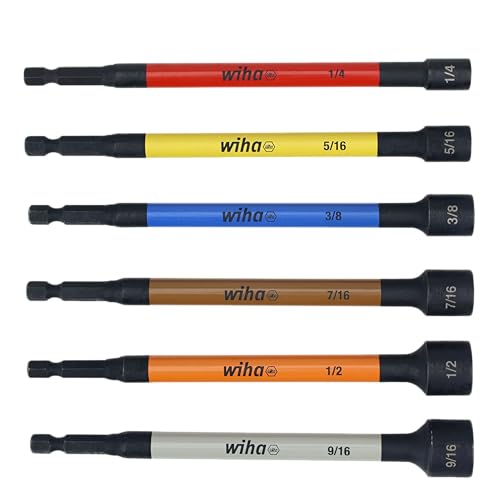 Wiha 70486 color-coded magnetic nut setter set, 6-inch SAE nut drivers, 6-piece set