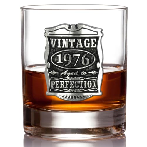 English Pewter Company Vintage Years 1976 50th Birthday or Anniversary Old Fashioned Whisky Rocks Glass Tumbler - Unique Gift Idea For Men [VIN003]