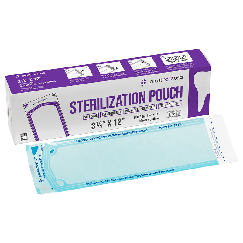 [Australia - AusPower] - 200 3.25 X 12 Inch Self Sterilization Pouches for Dental Offices, Autoclave Sterilizer Bags Pouch for Dentist Tools Cleaning Tools, 1 Box of 200 Pouches 