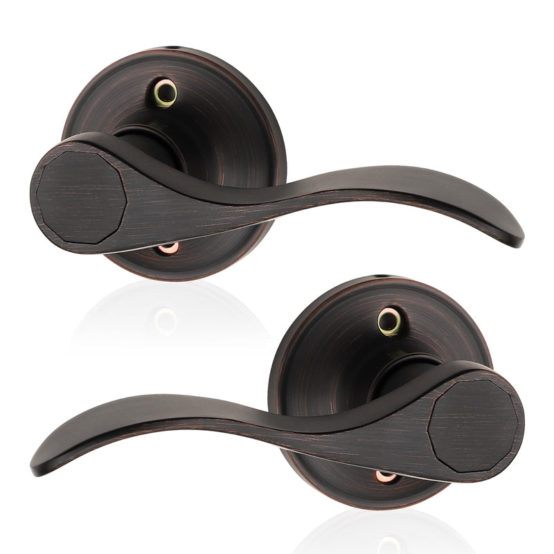 Probrico 2 Pack Dummy Door Lever Wave Style Leverset Right and Left Handed Oil Rubbed Bronze Finish French Door Handles 1 Pack