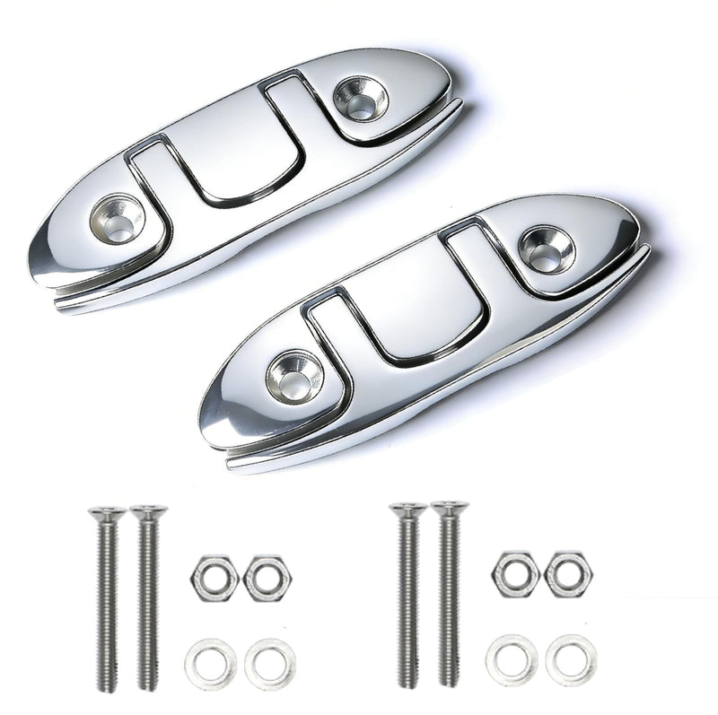 MX Boat Folding Cleat,Flip Up Marine Stainless Steel 4-1/2" Black Dock Fold Cleats W/Fasteners and Back Plates Silver,2pcs