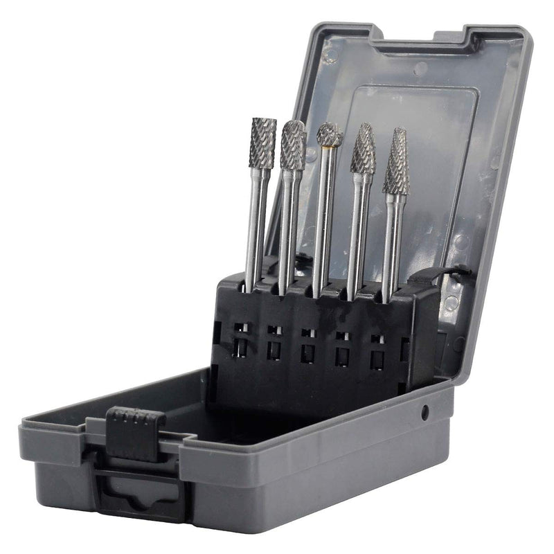 Carbide Burrs Set - 5pcs diameter Extended Long Double Cut Solid Carbide Rotary Burr File Set 1/4 Inch Shank for Die Grinder Drill, Metal Carving,Polishing,Engraving,Drilling