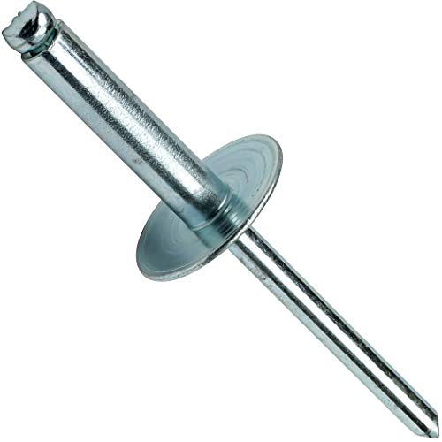 Fastenere Large Flange Pop Rivets - 3/16" x 1/2" (50 pcs) Heavy Duty, Open End, Steel Zinc, Corrosion-Resistant, High Tensile & Shear Strength, 6-8 Gap .376" - .500"
