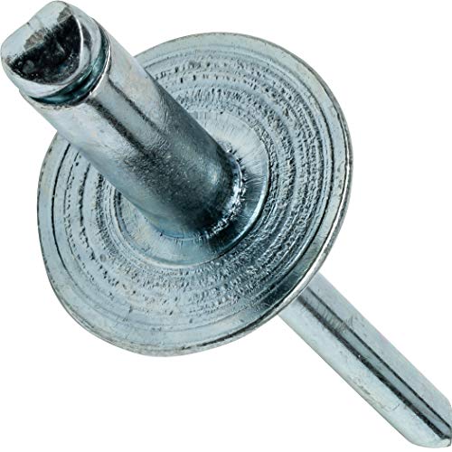 Fastenere large flange steel zinc blind pop rivets, 1/4 x 1/4 inch, open-end heavy-duty rivets