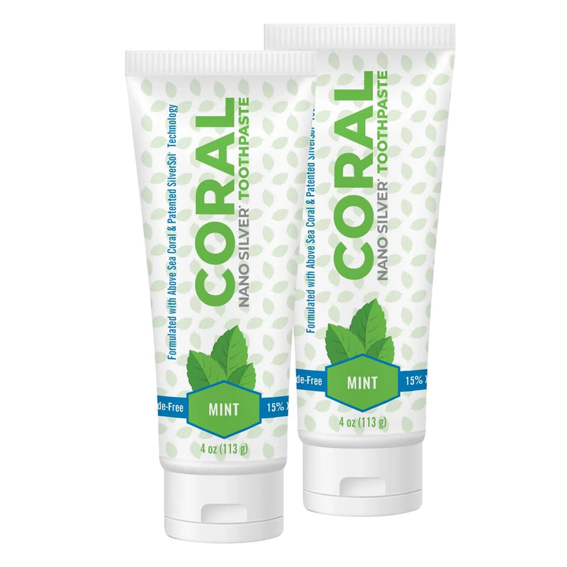 Coral White Nano Silver Mint Toothpaste, Natural Fluoride Free Teeth Whitening Toothpaste, Coral Calcium Nano Silver Infused SLS, Glycierin Free 4 Ounce (2 Pack) 4 Ounce (Pack of 2)