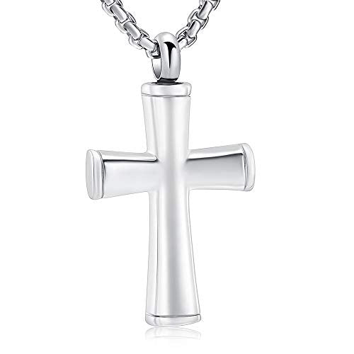 Oinsi Cross Cremation Necklace for Ashes Stainless Steel Crucifix Memorial Urn Jewelry for Women Men Keepsake Pendant Silver Tone