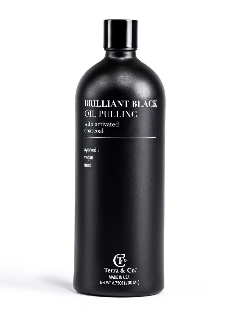 Terra & Co.® Brilliant Black® Oil Pulling Mouthwash | Natural Oil Rinse with Vitamin E for Strong Gums & Healthy Teeth | Fluoride-Free, Made in USA | 6.75 oz Black Oil Pulling 6.8 Fl Oz (Pack of 1)