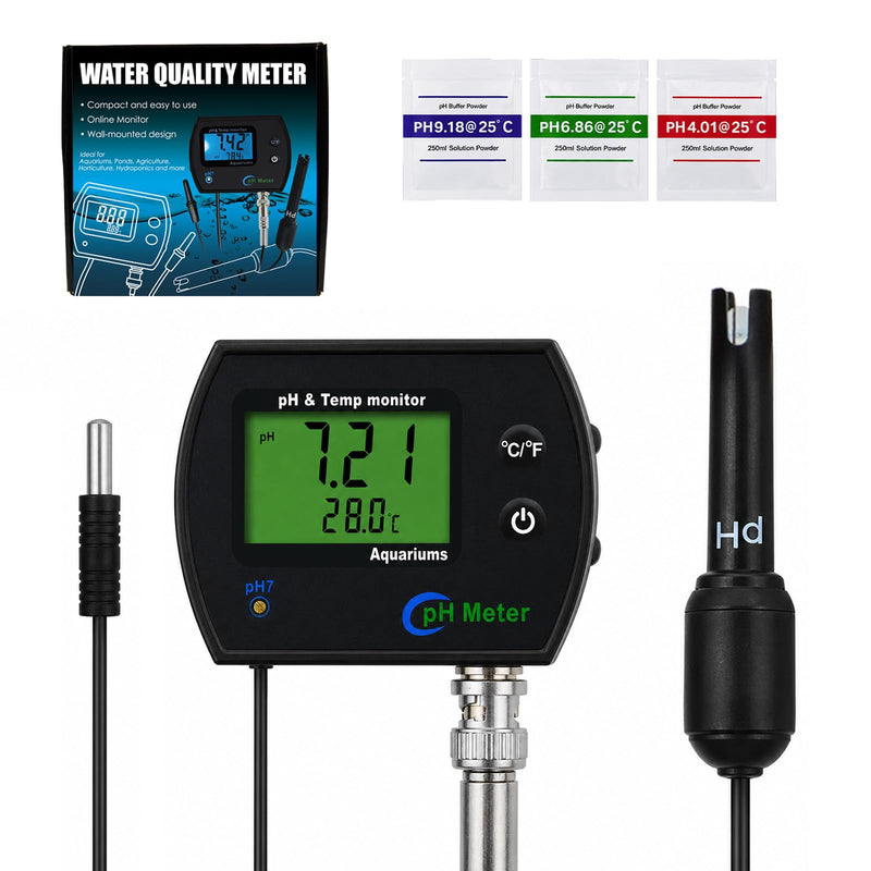 2 in 1 Temperature & pH Meter, High-Precision pH Tester, PH Monitor with Replaceable BNC Probe, 0.00~14.00pH Measurement Range, ATC, Backlit Display and °C/°F for Fish Tank, Hydroponics & Pools 2-in-1 Combo Monitor
