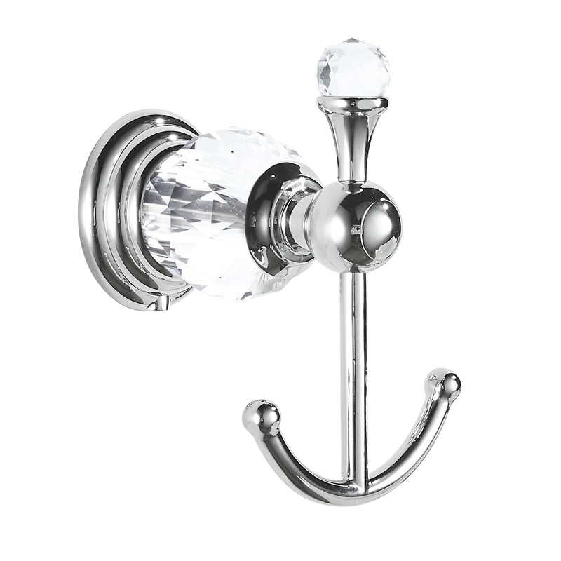 BATHSIR Crystal Robe Hook, Polished Chrome Double Towel Hook for Bathroom, Wall Mounted Silver Coat Hook