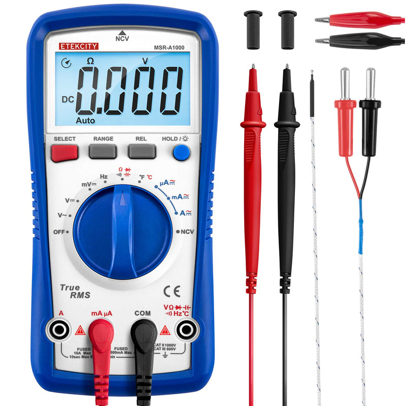 [Australia - AusPower] - Etekcity Professional Digital Multimeter Voltmeter A1000, AC/DC Voltage Tester, TRMS 6000 Counts, Current, Resistance, Frequency, Continuity, Capacitance, Diode, Temperature, NCV Pale Blue 