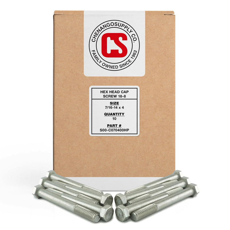Stainless 7/16-14 x 4" Hex Head Bolts (3/4" to 5" Lengths Available in Listing), 304 Stainless Steel, 10 Pieces (7/16-14 x 4") 7/16-14 x 4"