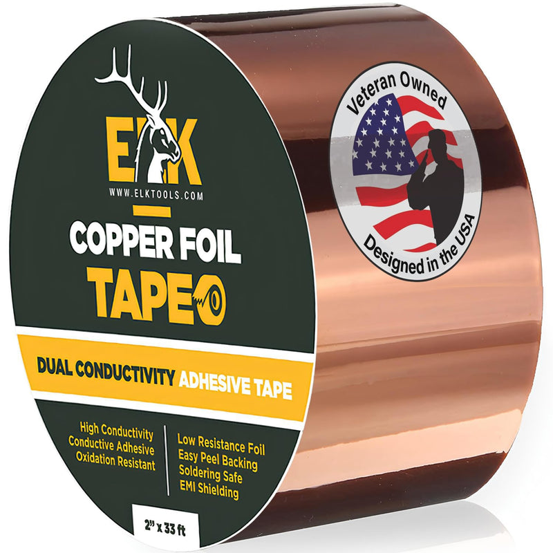 [Australia - AusPower] - ELK Copper Foil Tape - 2” x 33ft - with Conductive Adhesive for Guitar, Crafts, Electrical Repairs and Grounding - Conductive Copper Tape 2 Inches x 33 Feet 1 