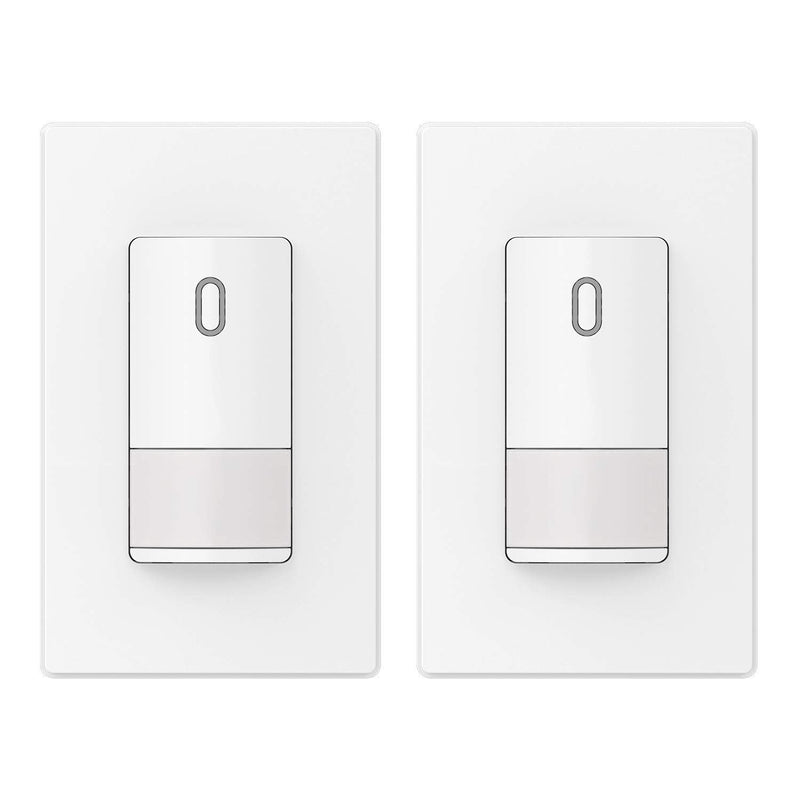 [Australia - AusPower] - ELEGRP Single Pole Occupancy Motion Sensor Light Switch, PIR Infrared Motion Activated Switch, Need Grounding Wire, No Neutral Wire, for CFL/LED/Incandescent, with Plate, UL(2 Pack, Matte White) 2 Pack 