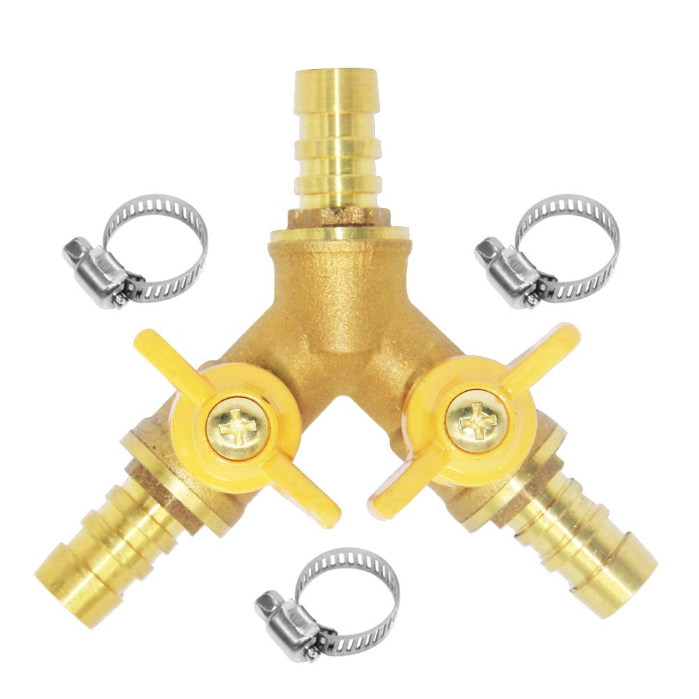 Beduan 3 Way Shut Off Ball Valve, 3/8" Hose Barb 2 Switch Brass Y Shaped Valve 3/8 Inch Fixed