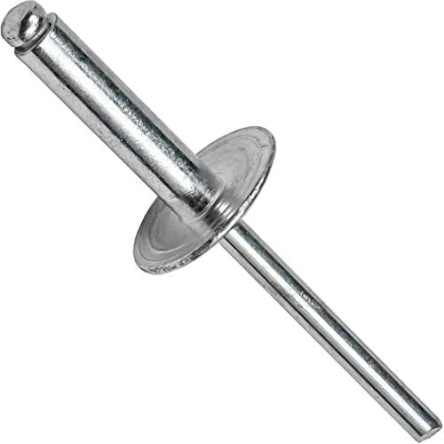 Fastenere Large Flange Pop Rivets - 3/16" x 3/4" (50 pcs) Heavy Duty, Open-End, Aluminum Corrosion-Resistant, High Tensile & Shear Strength, 6-12 Gap .626" - .750" 3/16" x 3/4" (6-12) (50 Pack)