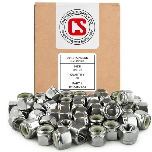 Stainless steel 3/8-24 nylon insert lock nuts, SAE fine thread Nylock by Chenango Supply
