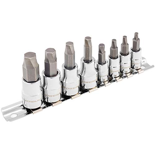 Powerbuilt Zeon 8-piece SAE hex bit socket set for damaged, rusted, and rounded bolts, 1/8 to 3/8 inch