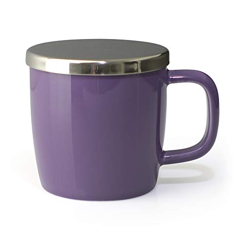 FORLIFE Dew Glossy Finish Brew-In-Mug with Basket Infuser &"Mirror" Stainless Lid 11 oz. (Purple) Purple